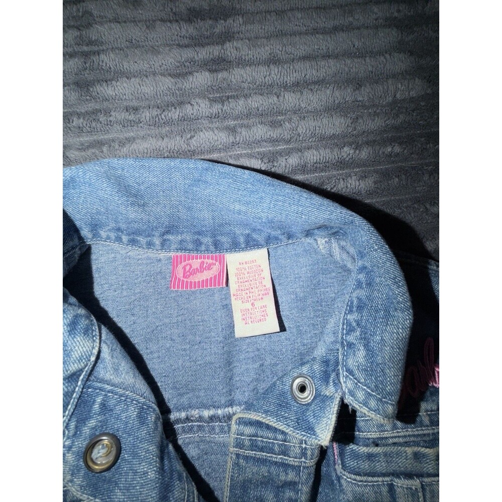 VINTAGE RARE BARBIE 90s Kids Girls Sz 6 denim embroidered Bling Jacket - Picture 4 of 10